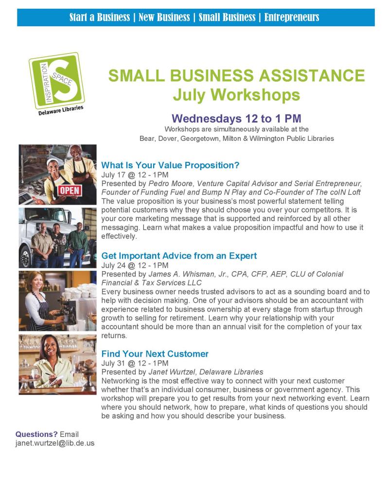 Small Business Assistance July Workshops