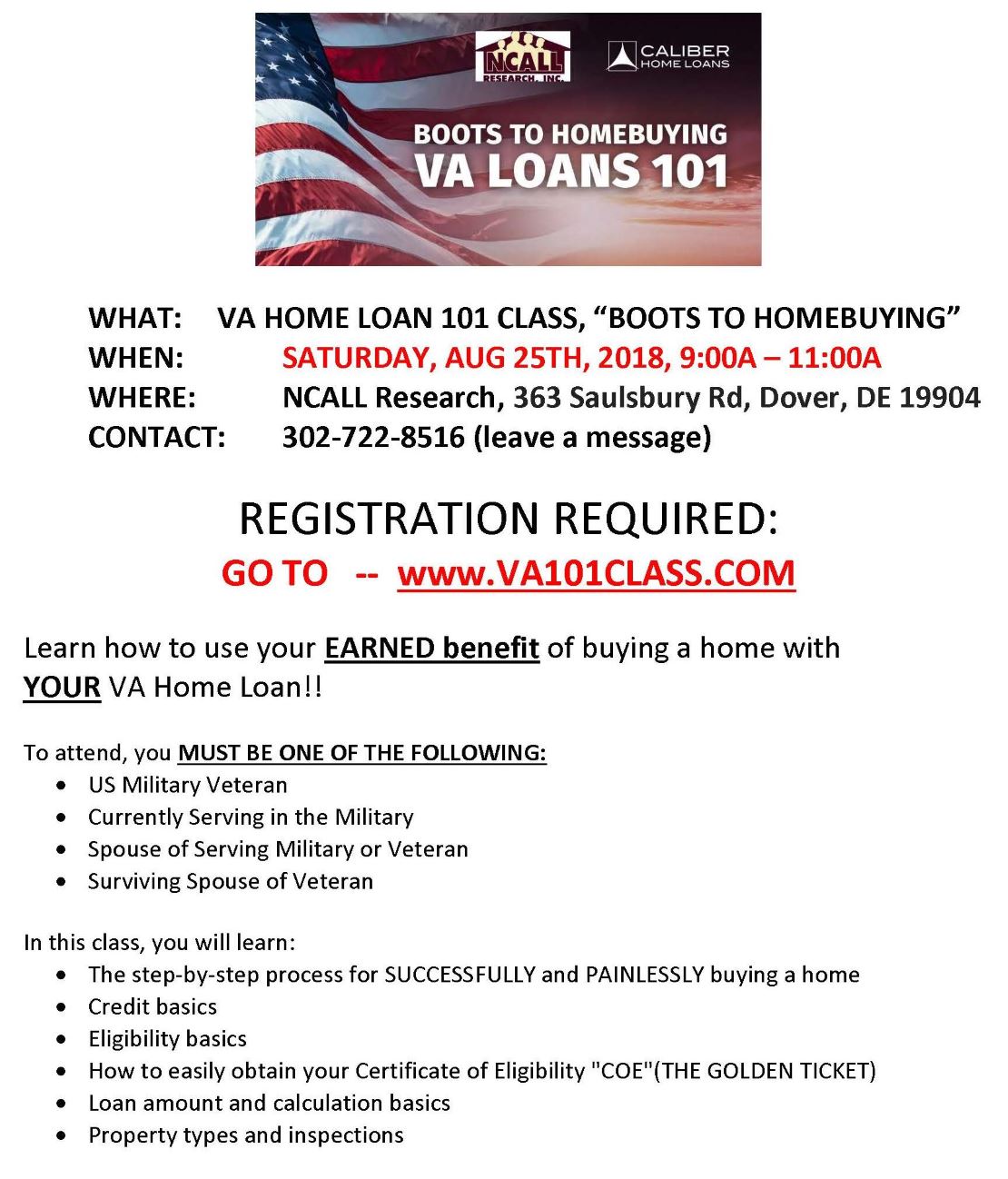 VA Home Loan 101 Class, "Boots to Homebuying"