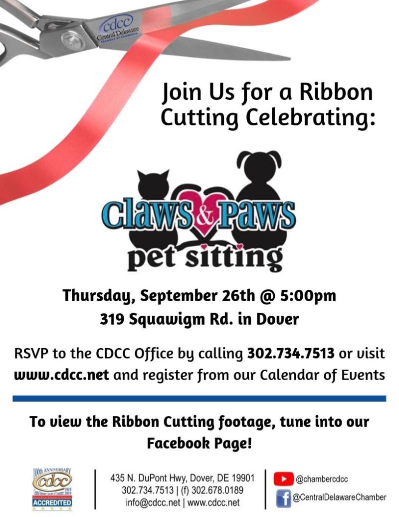 Ribbon Cutting - Claws & Paws Pet Sitting